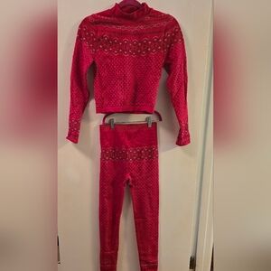 Fabletics Red Patterned Knit Sweater and Leggings Set